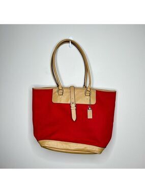 Covington Red Leather Canvas Tote Bag